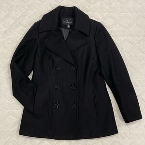 London Fog Double-Breasted Wool Blend Women's Elegant Black Peacoat, Sz M
